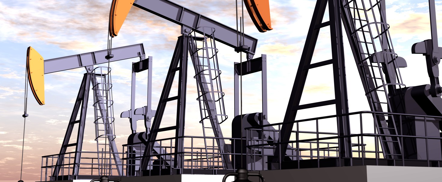 Illustration of three oil rigs in the desert