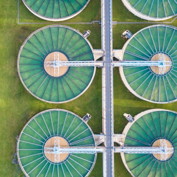 Aerial view of water treatment plant