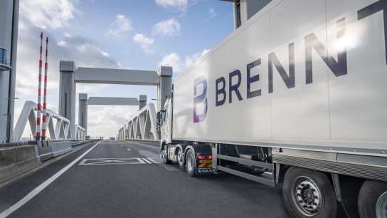 Brenntag truck driving the highway, Botlek, Rotterdam, The Netherlands