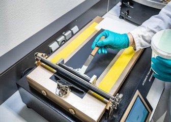 Testing of paint products in the coatings and construction application center in Duisburg, Germany