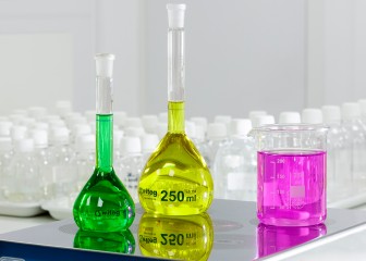 Laboratory tubes with different colored liquids