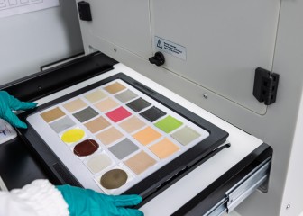 Checking the result of the test colours in the HI&I Innovation & Application Center in Barcelona, Spain
