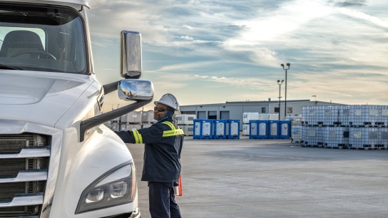 Brenntag driver getting in the truck, Houston, USA