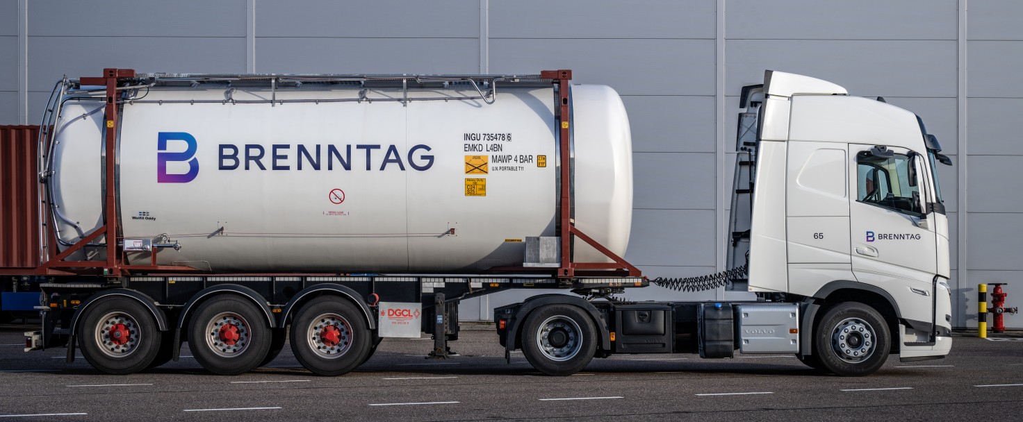 Brenntag tank truck parking in front of the site in Rotterdam, The Netherlands