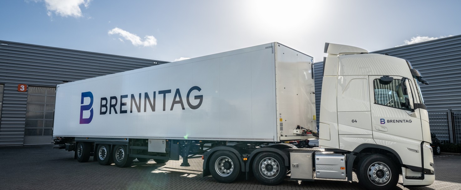 Brenntag truck driving out of the garage at the site in Rotterdam, The Netherlands