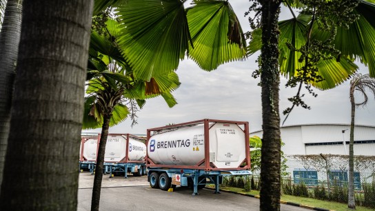 Brenntag truck parking on the warehouse ground, Singapore