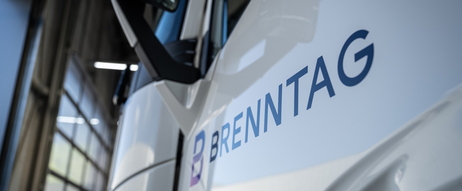 Brenntag logo on a truck door, at Rotterdam, The Netherlands