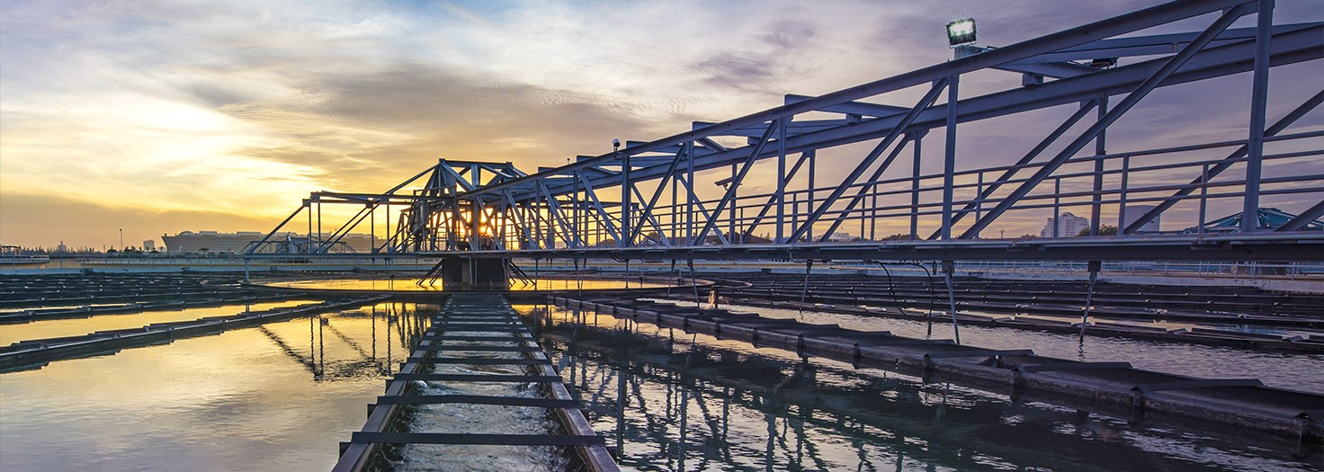 Water treatment plant at sunset