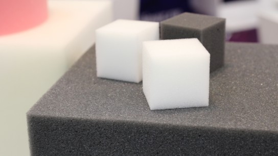 Brightly colored foam rubber for furniture factories. Polyurethane foam of a soft form.