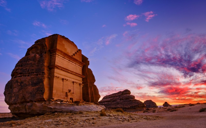 Saudi Arabia, Al Madinah Region, AlUla or Al Ula, Nabatean Tomb In Hegra (Madain Saleh) Archaeologic Site, Lihyan tomb or Qasr Al Farid