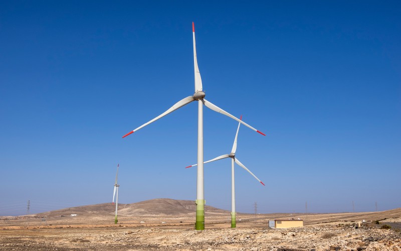 Windmills on the island of Fuerteventura, Canary Islands, Spain.