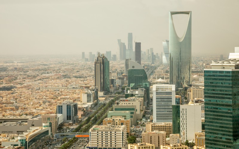 Aerial panorama of downtown of Riyadh city, Al Riyadh, Saudi Arabia.