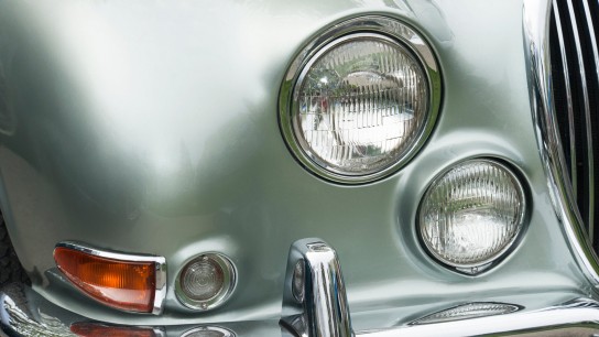 A shiny body of a vintage car