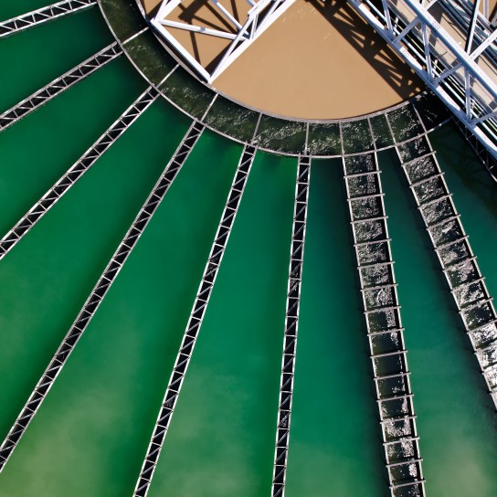 Close up top view or Aerial view of Water Treatment tank, Water Treatment production for Purify Water, drinking water production, and distribution