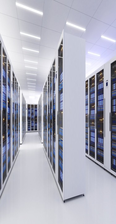Shot of Data Center With Multiple Rows of Fully Operational Server Racks