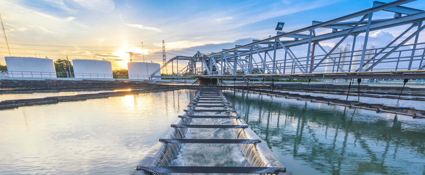 Water Treatment Plant process at sunset