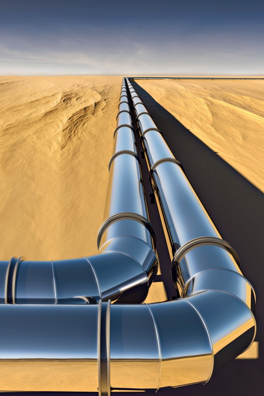 A pipeline running into the desert to the horizon, computer generated image