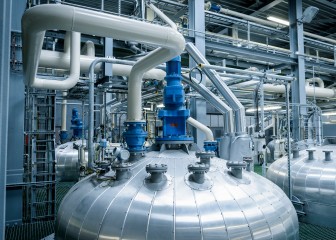 Tanks and pipes in oil blending plant, Antwerp, Belgium, Europe