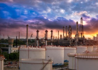 Oil and gas industry - refinery factory - petrochemical plant at sunset
