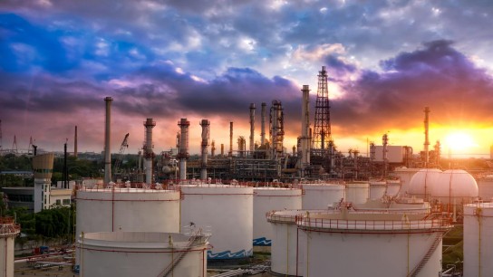 Oil and gas industry - refinery factory - petrochemical plant at sunset