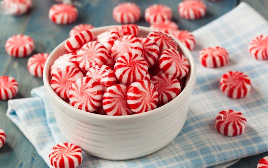 Sweet Red and White Peppermint Candy in a Bowl
