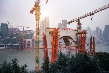 The cross-river bridge in construction chongqing china