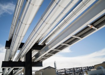 View from below of gas plant pipeline