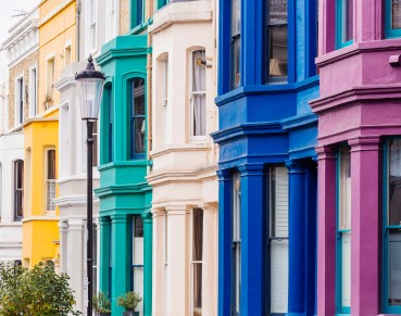 Multicolored townhouses in Notting Hill, London, England