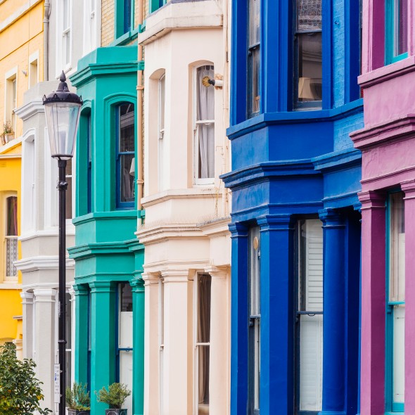 Multicolored townhouses in Notting Hill, London, England