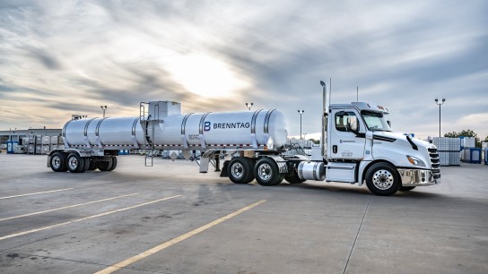 Brenntag truck parking on the warehouse ground, Houston, USA