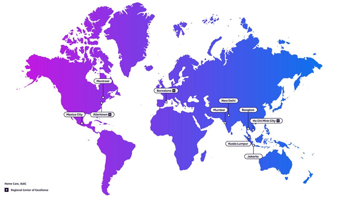 Map of Brenntag's Home Care, I&I Innovation & Application Centers worldwide