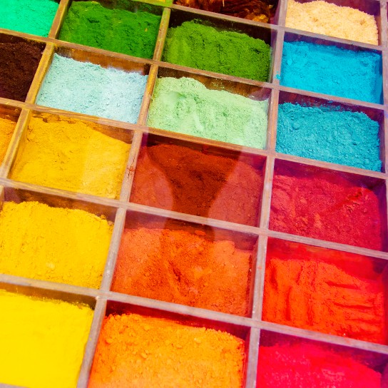 Colorful paint pigments on the market in Venice, Italy