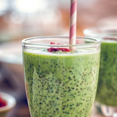 Green Chia Smoothie in Glsas with Superfoods Goji on Top
GettyImages-640949272.jpg