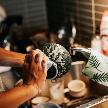 Woman's hands washing dishes